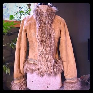 Faux suede fur trimmed jacket